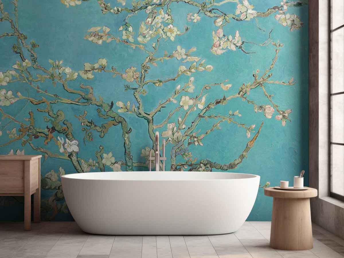 Van Gogh-stil blommande träd tapet i badrummet