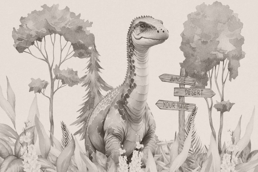 Baby brachiosaurus i den beige djungeln