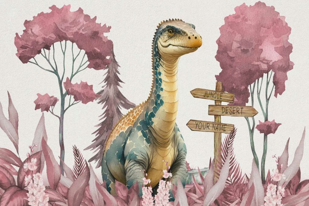 Baby brachiosaurus i den rosa djungeln