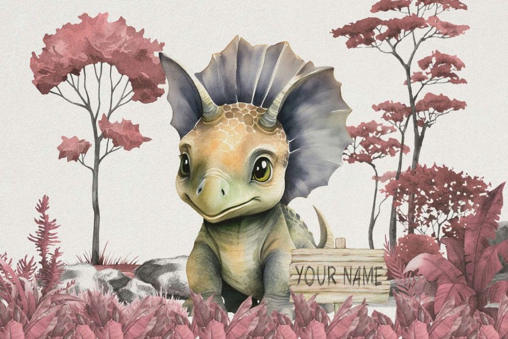 Baby triceratops i den rosa djungeln