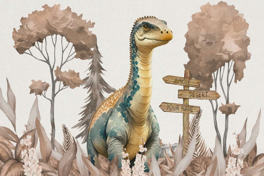 Baby brachiosaurus i den taupefärgade djungeln